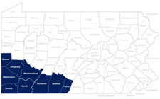 Allegheny, Beaver, Bedford, Fayette, Fulton, Greene, Somerset, Washington, and Westmoreland Counties