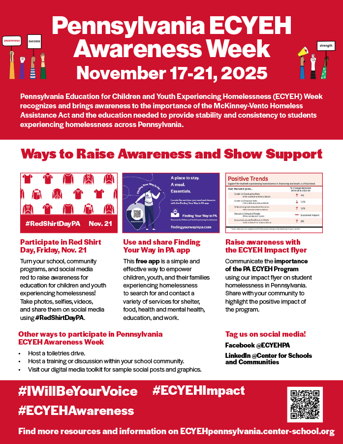Pennsylvania Education for Children and Youth Experiencing Homel screenshot of Pennsylvania ECYEH Awareness Week flyer