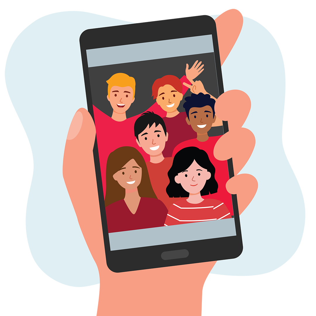 redshirt-selfie-art clipart of phone with students in red shirts